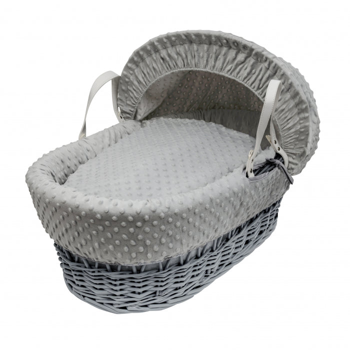 Clair de Lune Grey wicker Moses Basket white dimples - Click & Collect Only